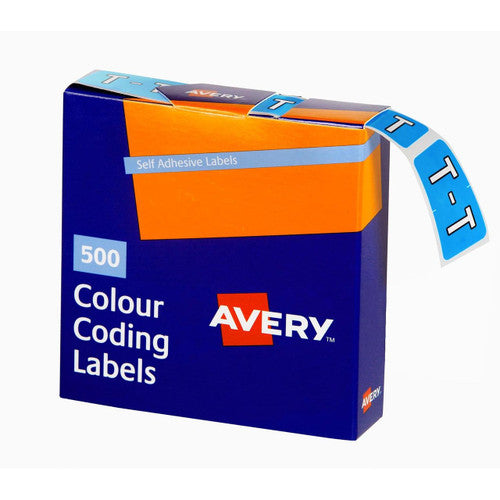 Avery Alphabetical T Side Tab Colour Coding Labels 25 x 38mm 500 Box