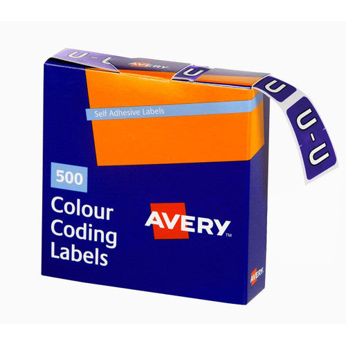Avery Alphabetical U Side Tab Colour Coding Labels 25 x 38mm 500 Box