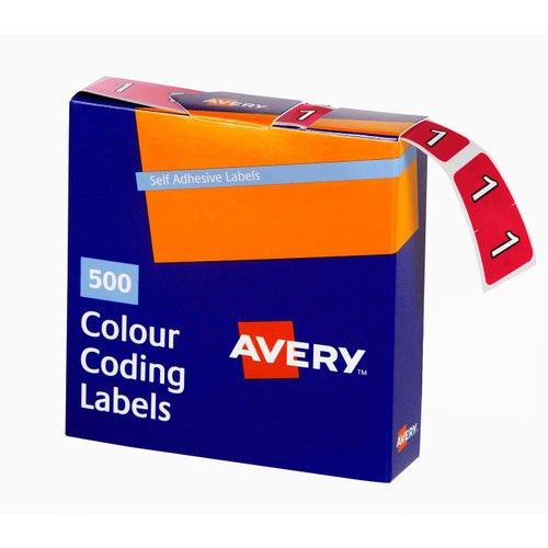 Avery Numeric 1 Side Tab Colour Coding Labels 25 x 38mm 500 Box