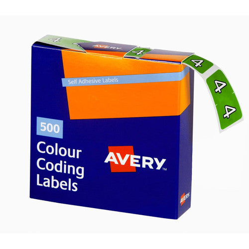 Avery Numeric 4 Side Tab Colour Coding Labels 25 x 38mm 500 Box