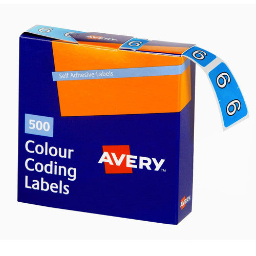 Avery Numeric 6 Side Tab Colour Coding Labels 25 x 38mm 500 Box