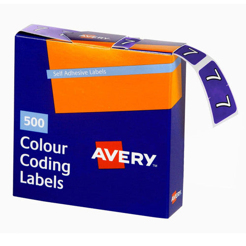Avery Numeric 7 Side Tab Colour Coding Labels 25 x 38mm 500 Box