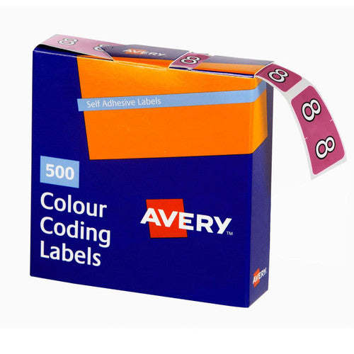 Avery Numeric 8 Side Tab Colour Coding Labels 25 x 38mm 500 Box