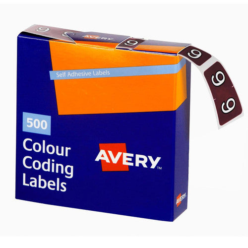 Avery Numeric 9 Side Tab Colour Coding Labels 25 x 38mm 500 Box