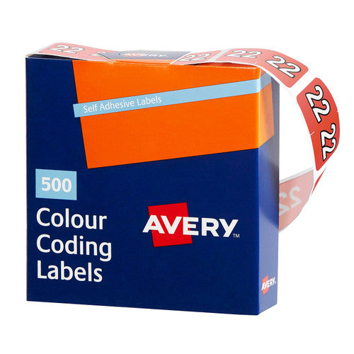 Avery 22 Side Tab Year Code Label 25 x 38mm Orange 500 Box