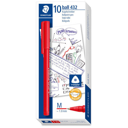 Staedtler 432 35M-2 Stick 432 Triangular Ballpoint Pen Medium Red Carton of 10