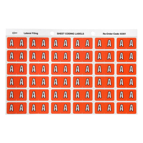 Avery Alphabetical A Side Tab Colour Coding Labels 25 x 38mm 180 Pack