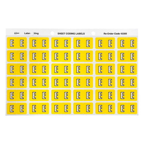 Avery Alphabetical E Side Tab Colour Coding Labels 25 x 38mm 180 Pack
