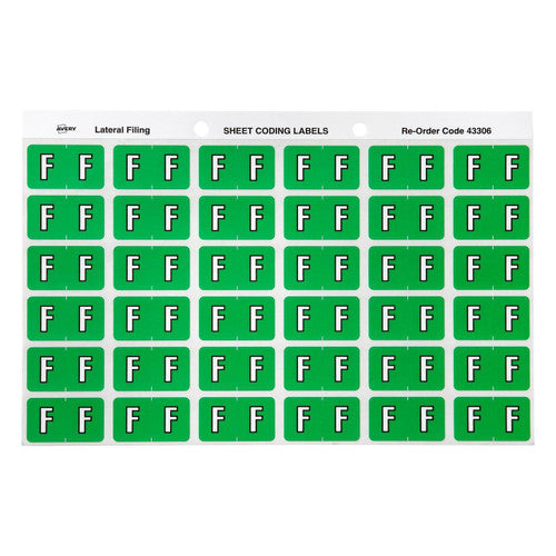 Avery Alphabetical F Side Tab Colour Coding Labels 25 x 38mm 180 Pack