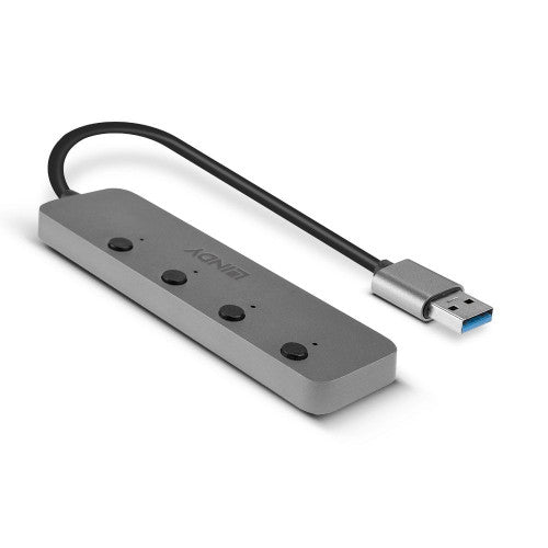 Lindy 4 Port USB 3.0 Type A Hub with On/Off Switches Grey