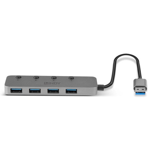 Lindy 4 Port USB 3.0 Type A Hub with On/Off Switches Grey