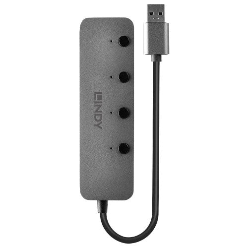 Lindy 4 Port USB 3.0 Type A Hub with On/Off Switches Grey