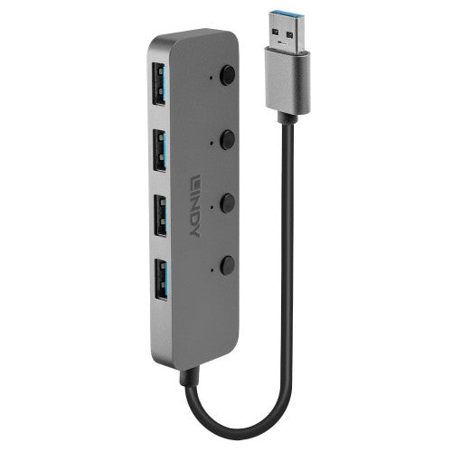 Lindy 4 Port USB 3.0 Type A Hub with On/Off Switches Grey