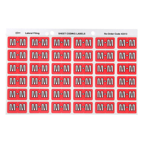 Avery Alphabetical M Side Tab Colour Coding Labels 25 x 38mm 180 Pack