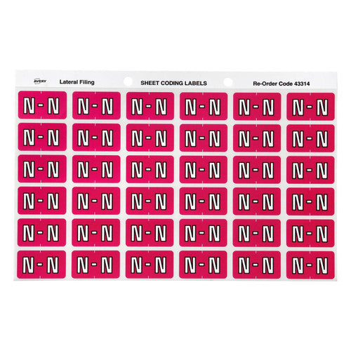 Avery Alphabetical N Side Tab Colour Coding Labels 25 x 38mm 180 Pack