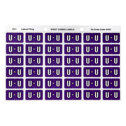 Avery Alphabetical U Side Tab Colour Coding Labels 25 x 38mm 180 Pack