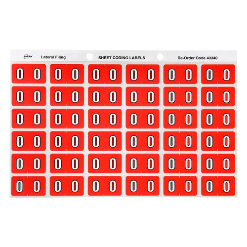 Avery Numeric 0 Side Tab Colour Coding Labels 25 x 38mm 180 Pack