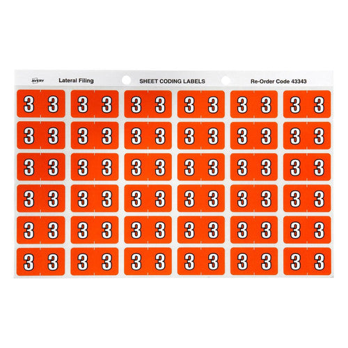 Avery Numeric 3 Side Tab Colour Coding Labels 25 x 38mm 180 Pack