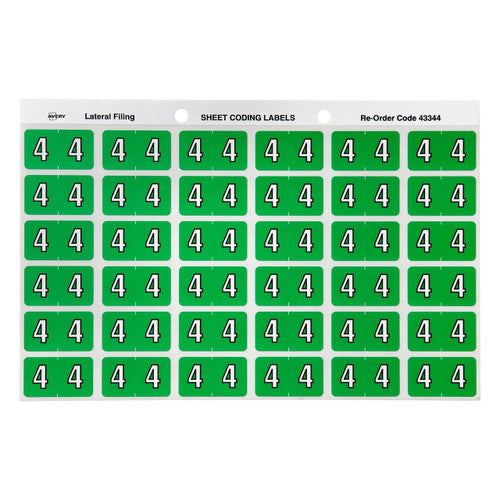 Avery Numeric 4 Side Tab Colour Coding Labels 25 x 38mm 180 Pack