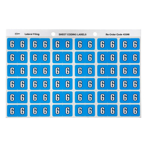 Avery Numeric 6 Side Tab Colour Coding Labels 25 x 38mm 180 Pack