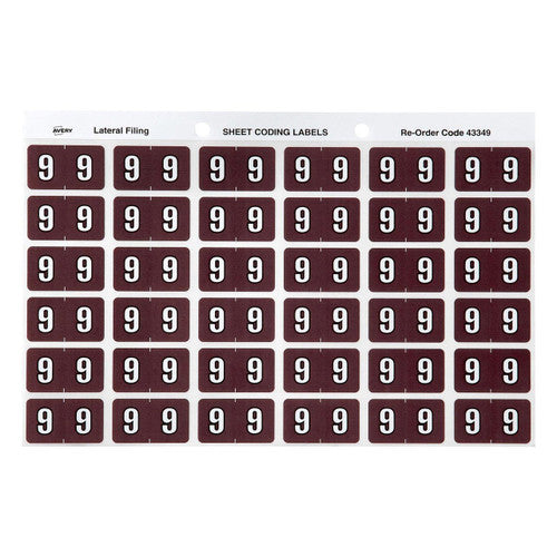 Avery Numeric 9 Side Tab Colour Coding Labels 25 x 38mm 180 Pack