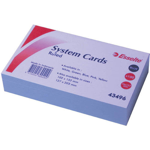 Esselte 43496 System Cards Ruled 127x76mm Blue Pack 100