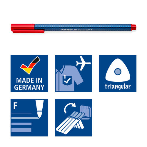 Staedtler 437 FSB4 Triplus Ball 437 Triangular Ballpoint Pen Fine Wallet of 4 Assorted Colours