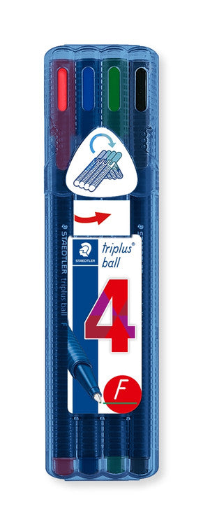 Staedtler 437 FSB4 Triplus Ball 437 Triangular Ballpoint Pen Fine Wallet of 4 Assorted Colours