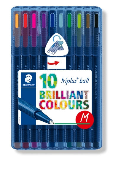 Staedtler 437 MSB10 Triplus Ball 437 Triangular Ballpoint Pen Medium Wallet of 10 Assorted Colours