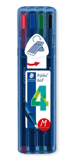 Staedtler 437 MSB4 Triplus Ball 437 Triangular Ballpoint Pen Medium Wallet of 4 Assorted Colours
