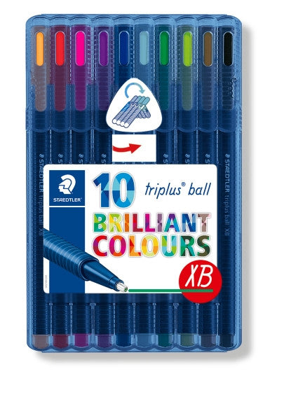 Staedtler 437 XBSB10 Triplus Ball 437 Triangular Ballpoint Pen Extra Broad Wallet of 10 Assorted Colours