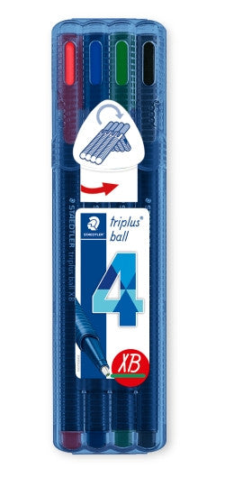Staedtler 437 XBSB4 Triplus Ball 437 Triangular Ballpoint Pen Extra Broad Wallet of 4 Assorted Colours