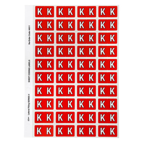 Avery Alphabetical K Side Tab Colour Coding Labels 25 x 42mm 240 Pack