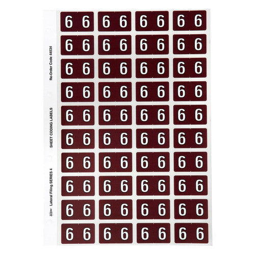 Avery Numeric 6 Side Tab Colour Coding Labels 25 x 42mm 240 Pack
