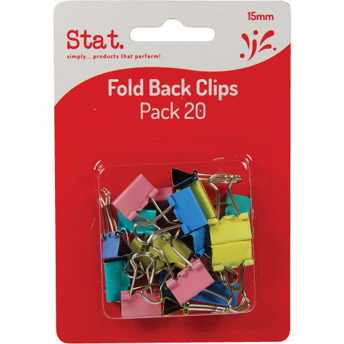 Foldback Clips 15mm Assorted Colours Pack of 20