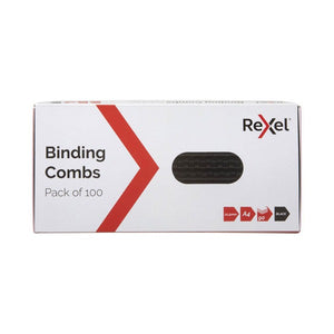 Rexel Binding Combs Pack of 100 box with roundels reading 12.5mm, A4, 90 and Black