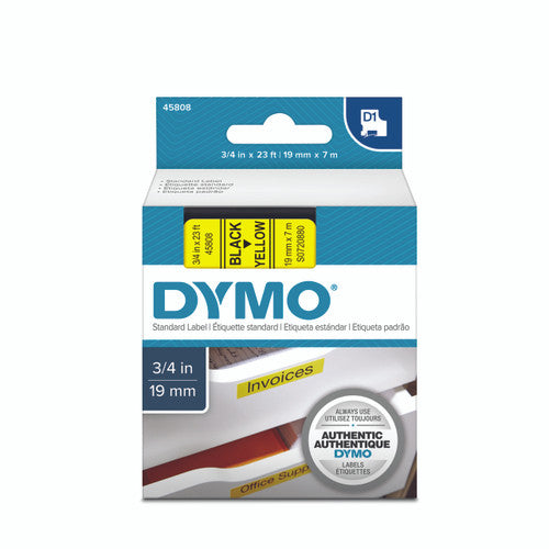 Dymo D1 label tape 19mm x 7m black on yellow maximum visibility wide safety tape for LabelManager