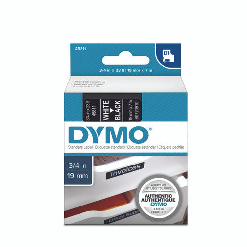 Dymo D1 label tape 19mm x 7m white on black wide high contrast for dark equipment labelling