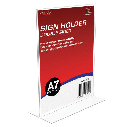 Deflecto Double Sided T-Shape Sign Holder A7 Portrait