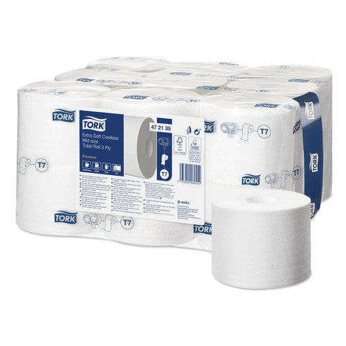 Tork Extra Soft Coreless Mid Size Toilet Roll 3 Ply Premium T7 White 18 Rolls