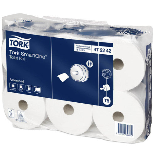 Tork SmartOne Toilet Roll 2 Ply Advanced T8 White Pack of 6 Rolls