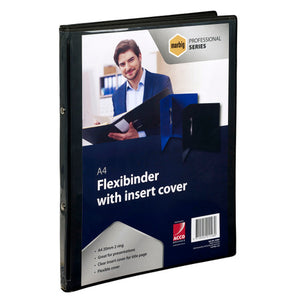 Marbig Professional Flexibinder 2 Ring 20mm A4 Clear Front Black