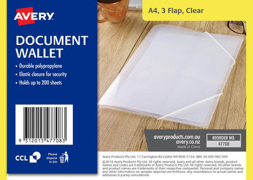 Avery Clear Plastic A4 Document Wallet Each