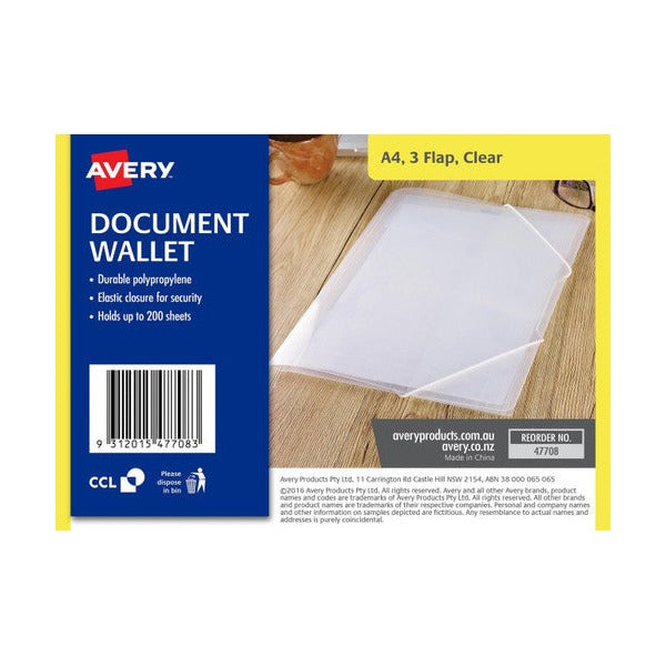 Avery Clear Plastic A4 Document Wallet Each