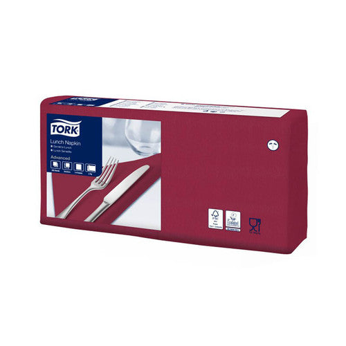 Tork Edge Emboss Bordeaux Red Lunch Napkin 2 Ply Quarterfold Carton of 10