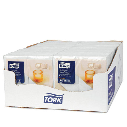 Tork Premium Linstyle White Dinner Napkin 1/8 Folded Carton of 12