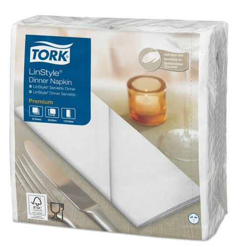 Tork Premium Linstyle White Dinner Napkin 1/8 Folded Carton of 12