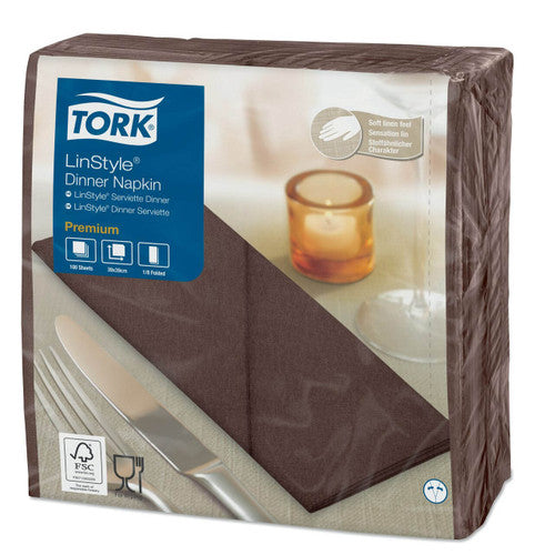 Tork Premium Linstyle Cocoa Dinner Napkin 1/8 Folded Carton of 12