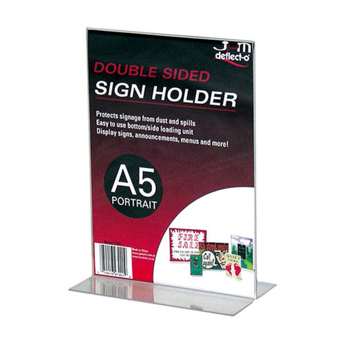 Deflecto Double Sided T-Shape Sign Holder A5 Portrait