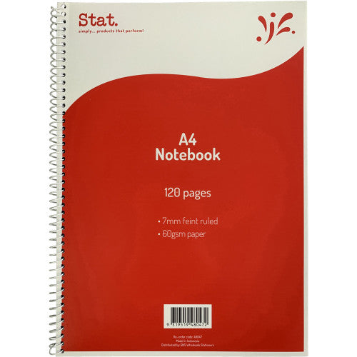 A4 Notebook 120 Pages 60gsm 7mm Ruled Red Board Cover Pack of 10